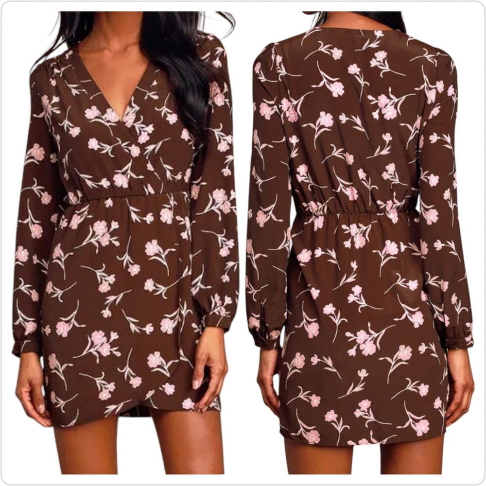 Lulus Beautiful Brown Floral Dress. Size XS.